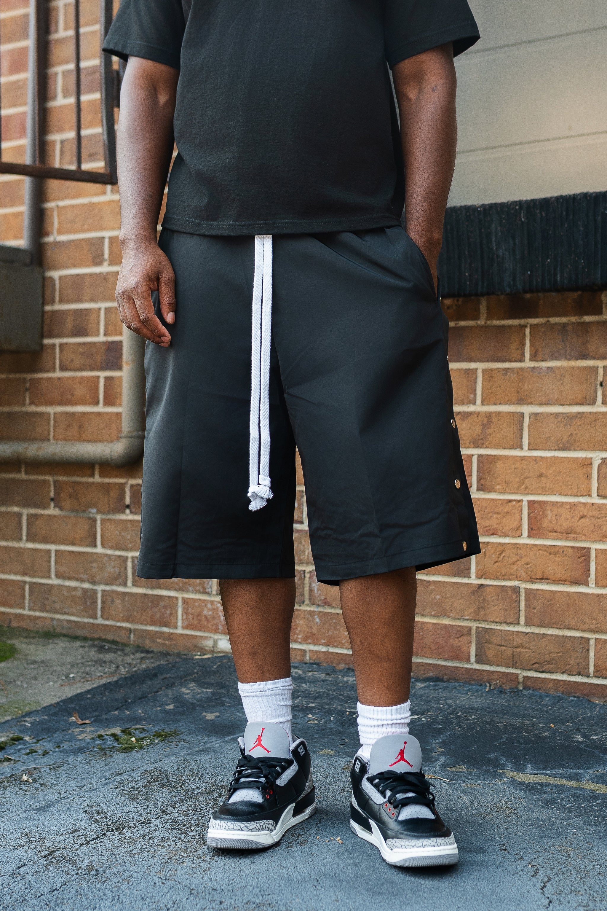 Side Snap Nylon Shorts