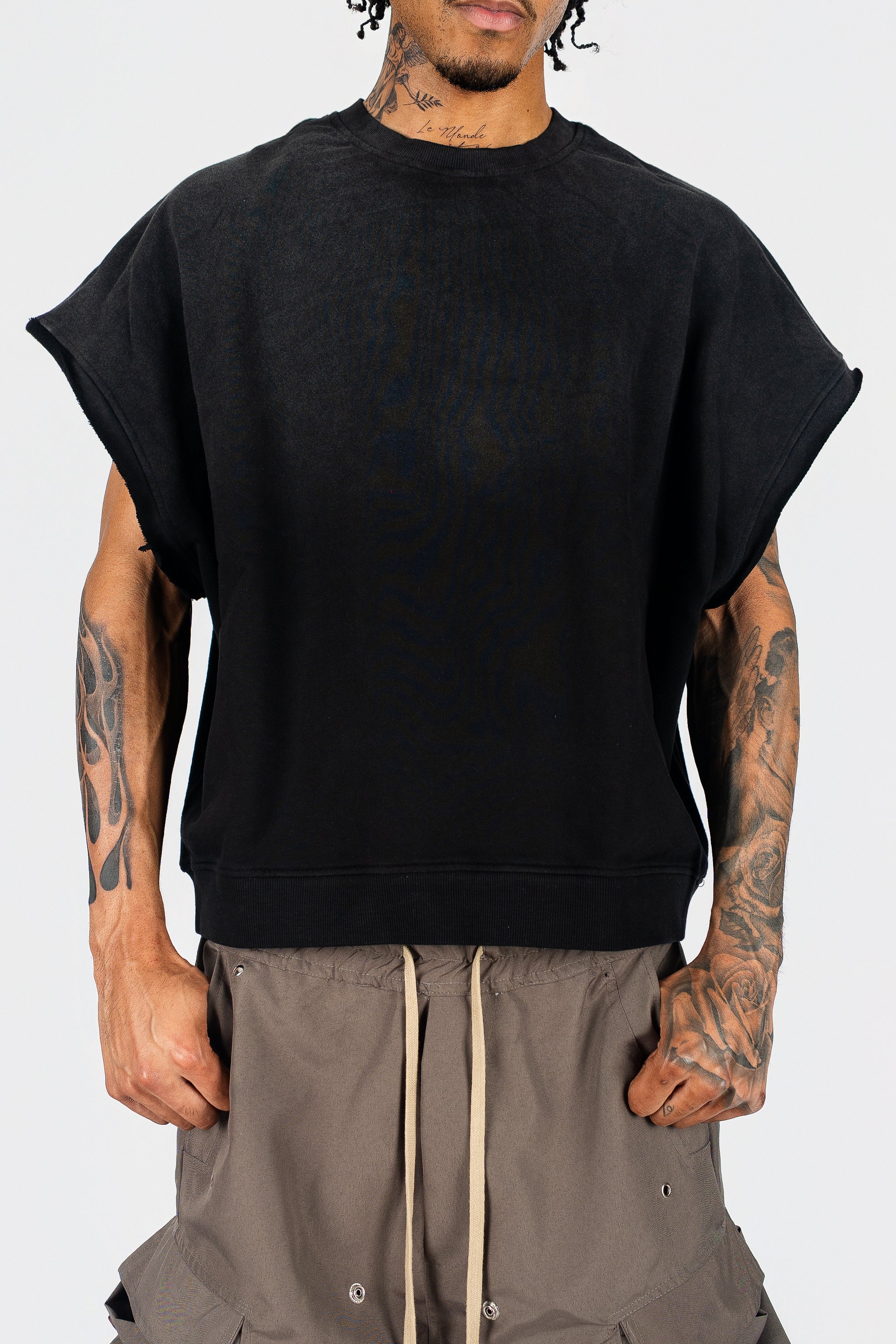 Distressed Cut Off Crewneck