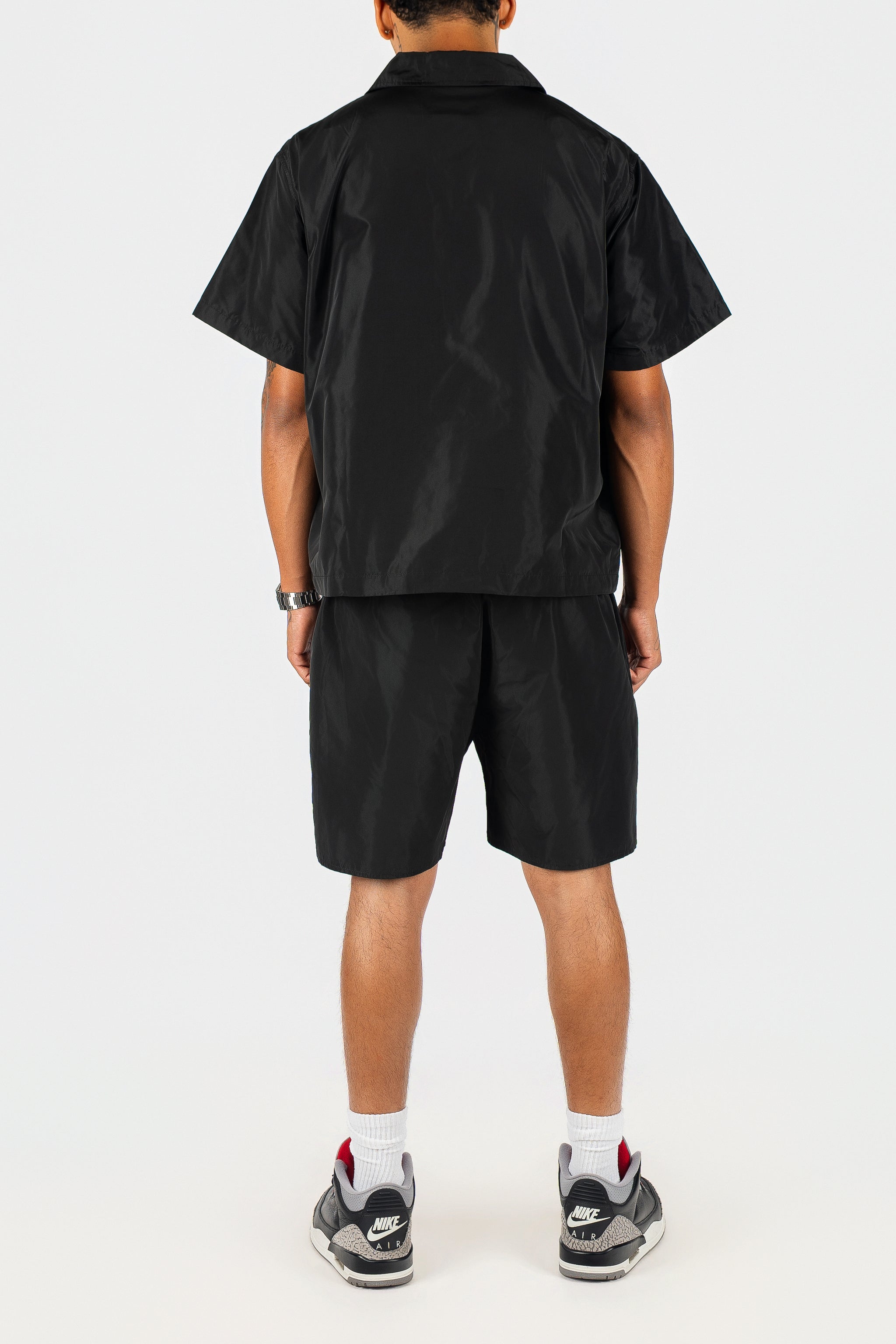 Nylon Button Up and Side Snap Button Nylon Shorts Set