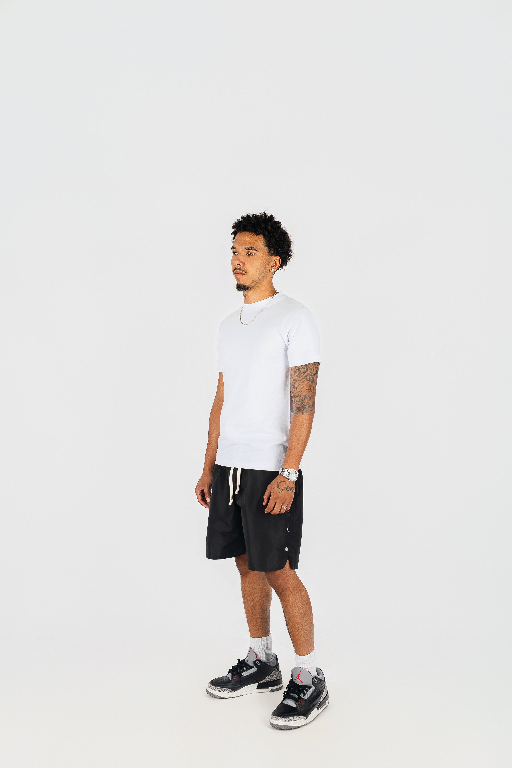 Side Snap Button Nylon Shorts