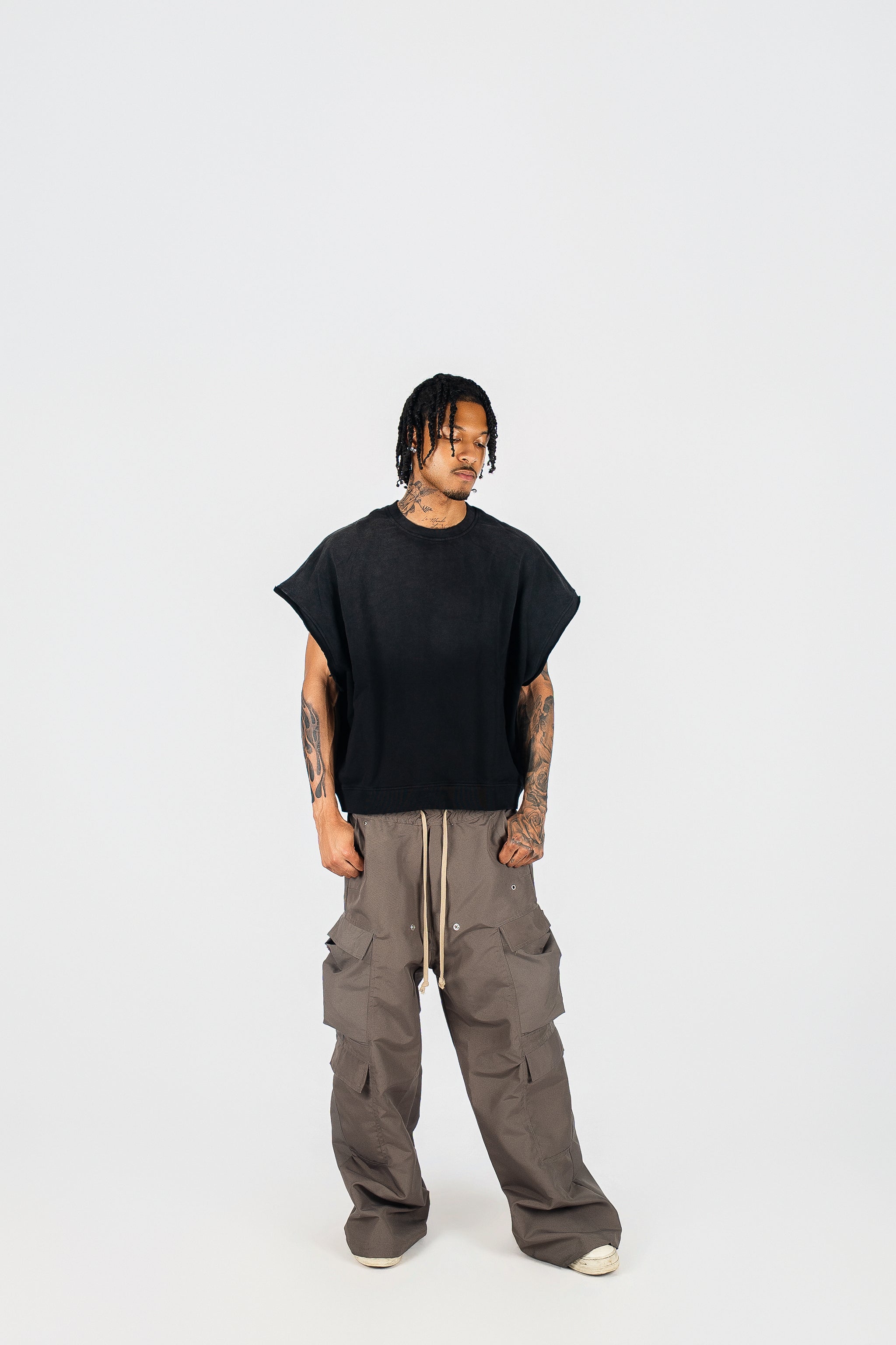 Distressed Cut Off Crewneck