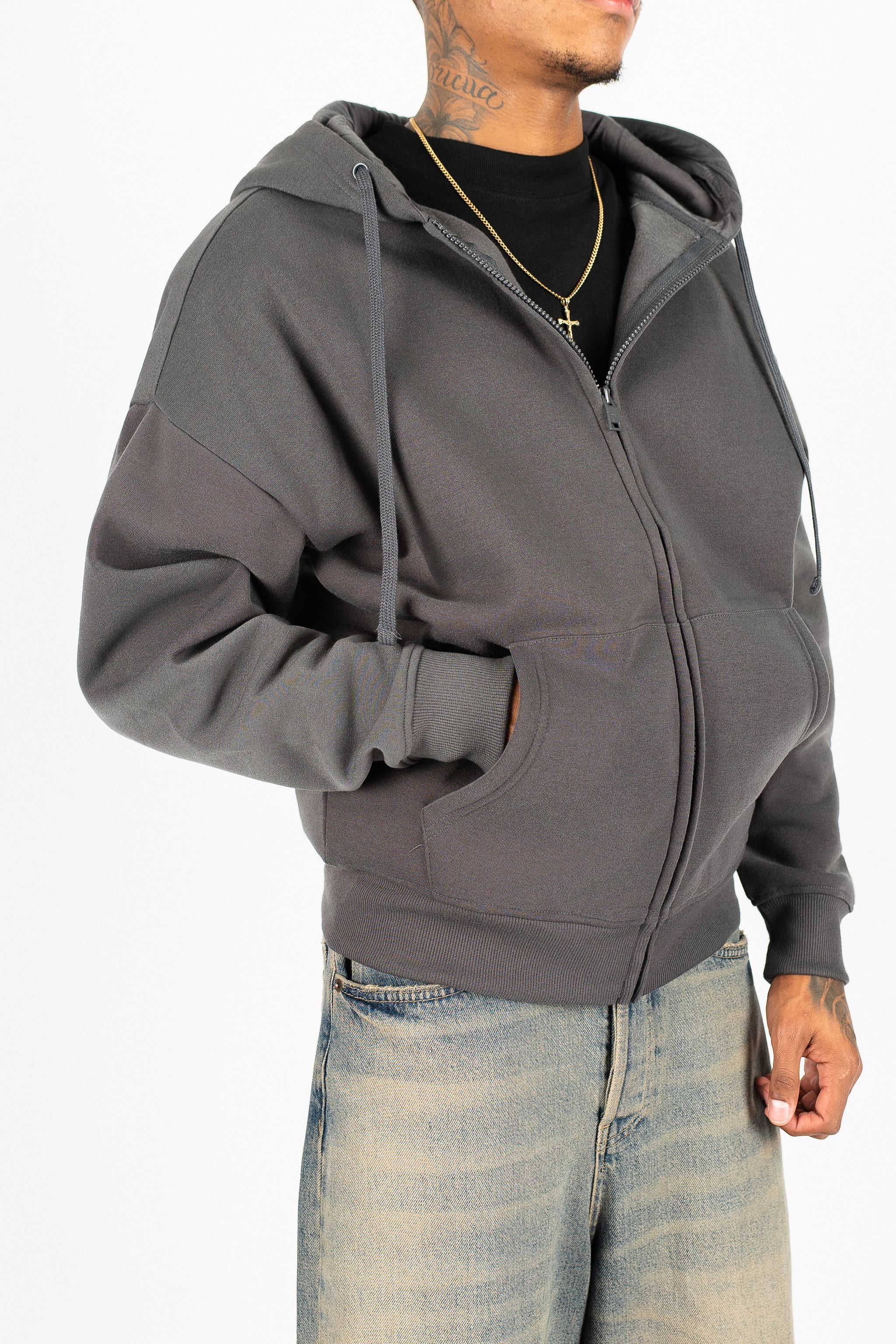 Oversize Drop Shoulder Zip Up Hoodie