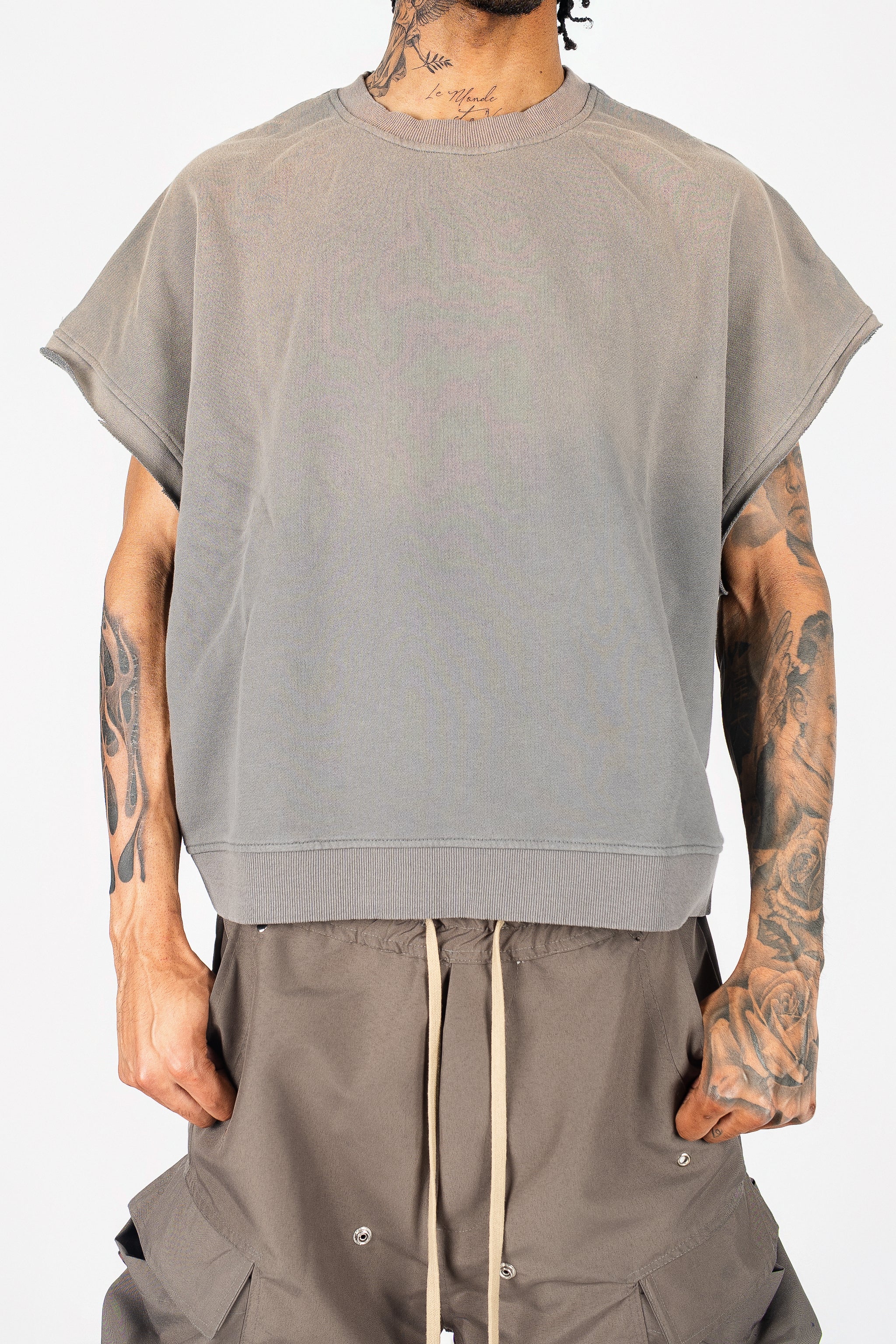 Distressed Cut Off Crewneck