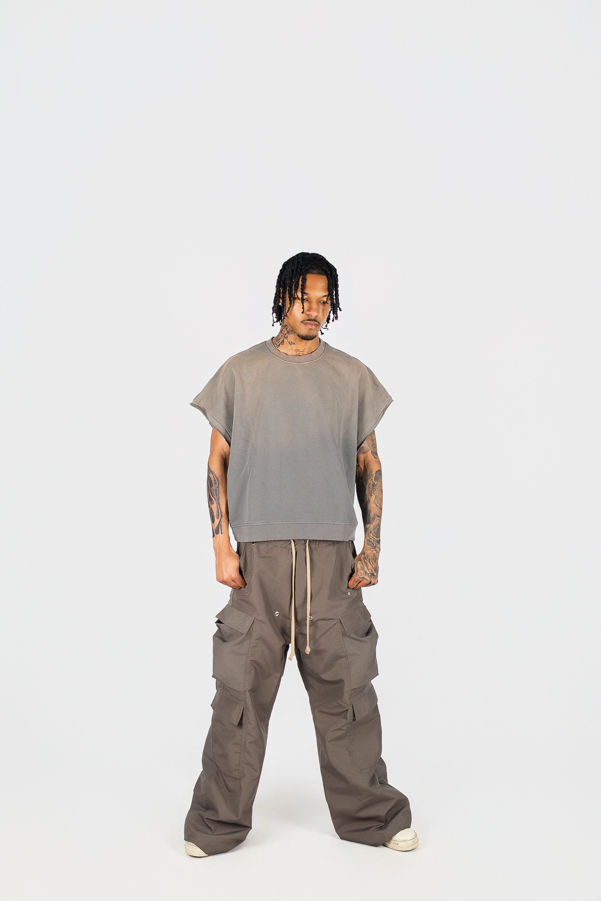 Distressed Cut Off Crewneck