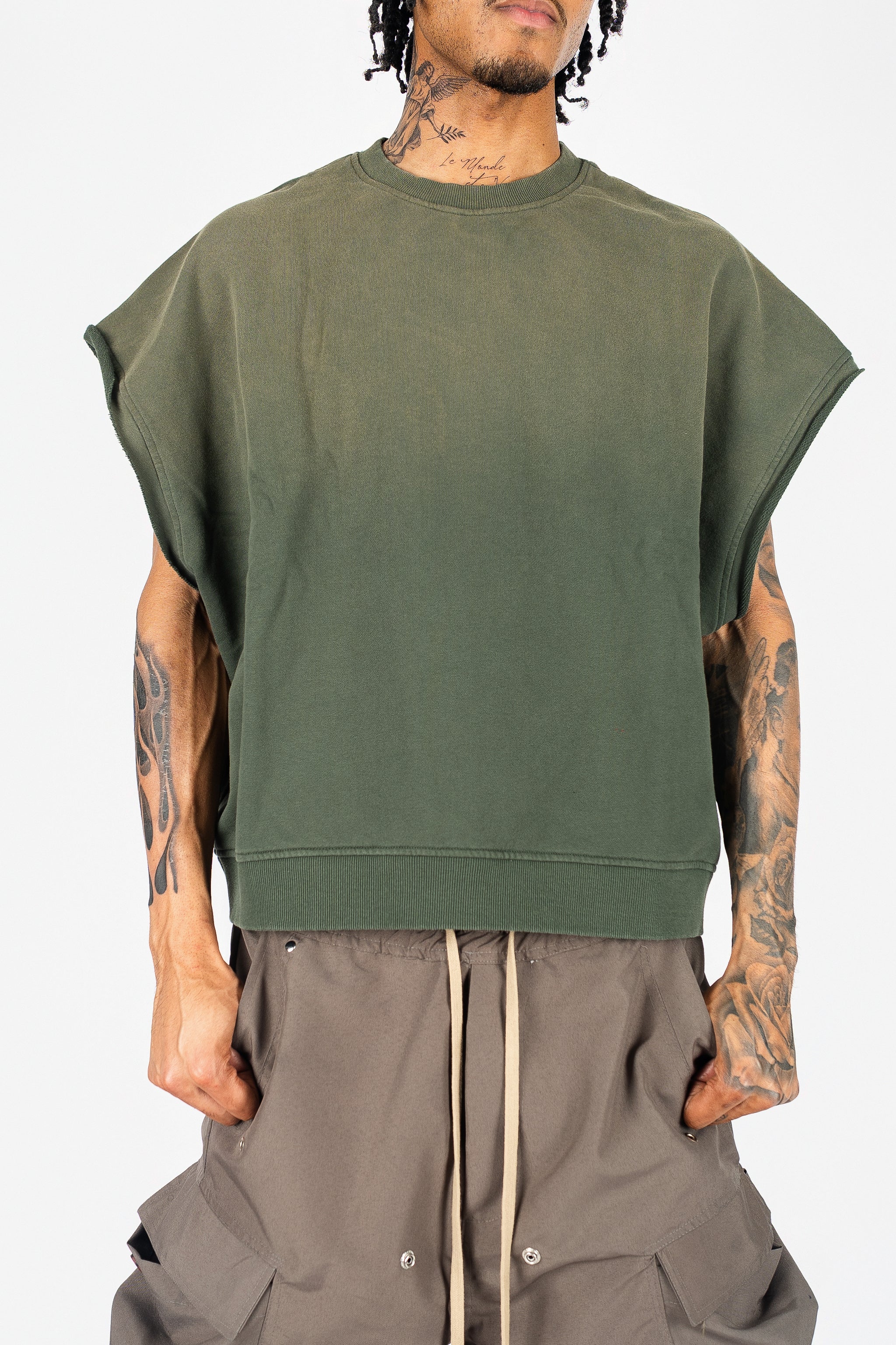 Distressed Cut Off Crewneck