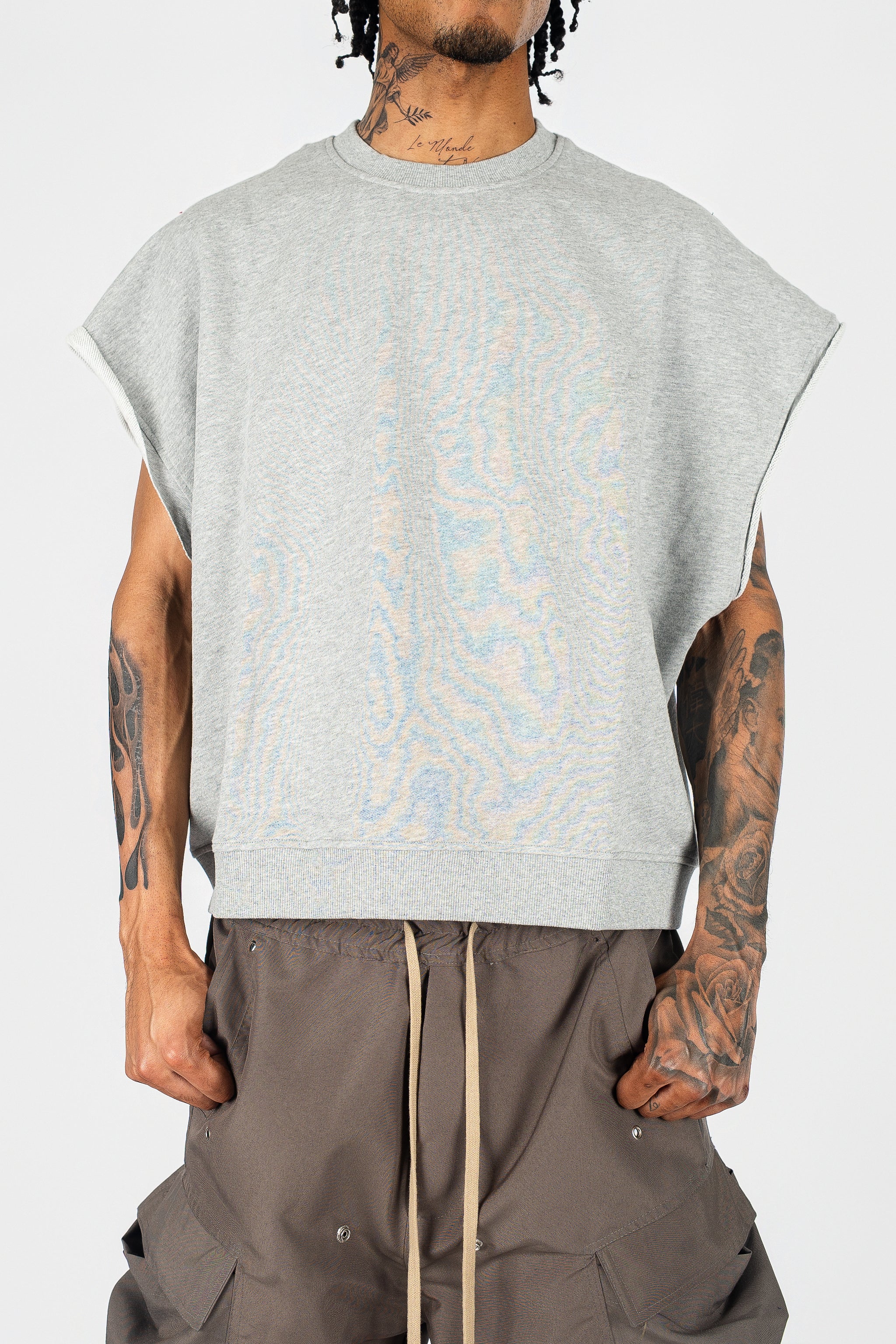 Distressed Cut Off Crewneck