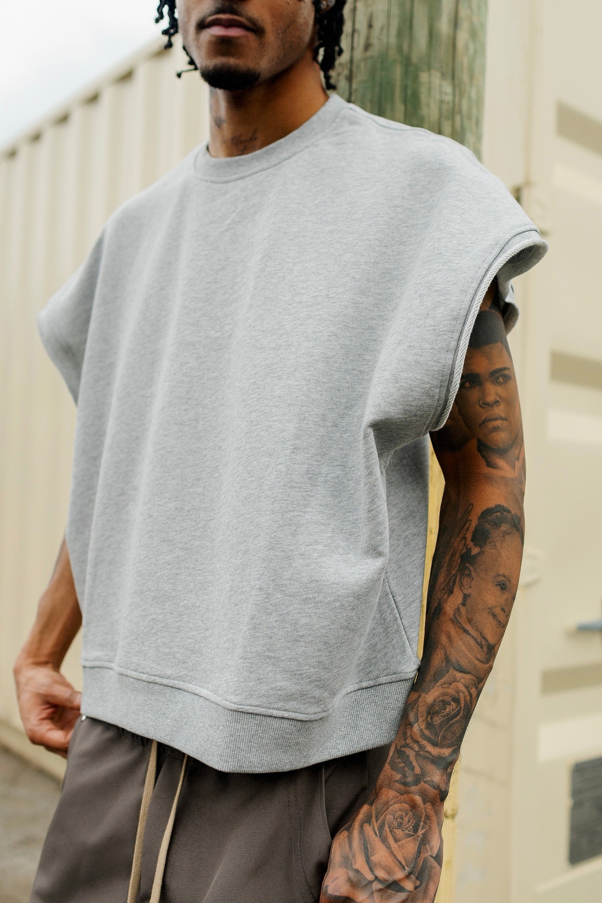 Distressed Cut Off Crewneck