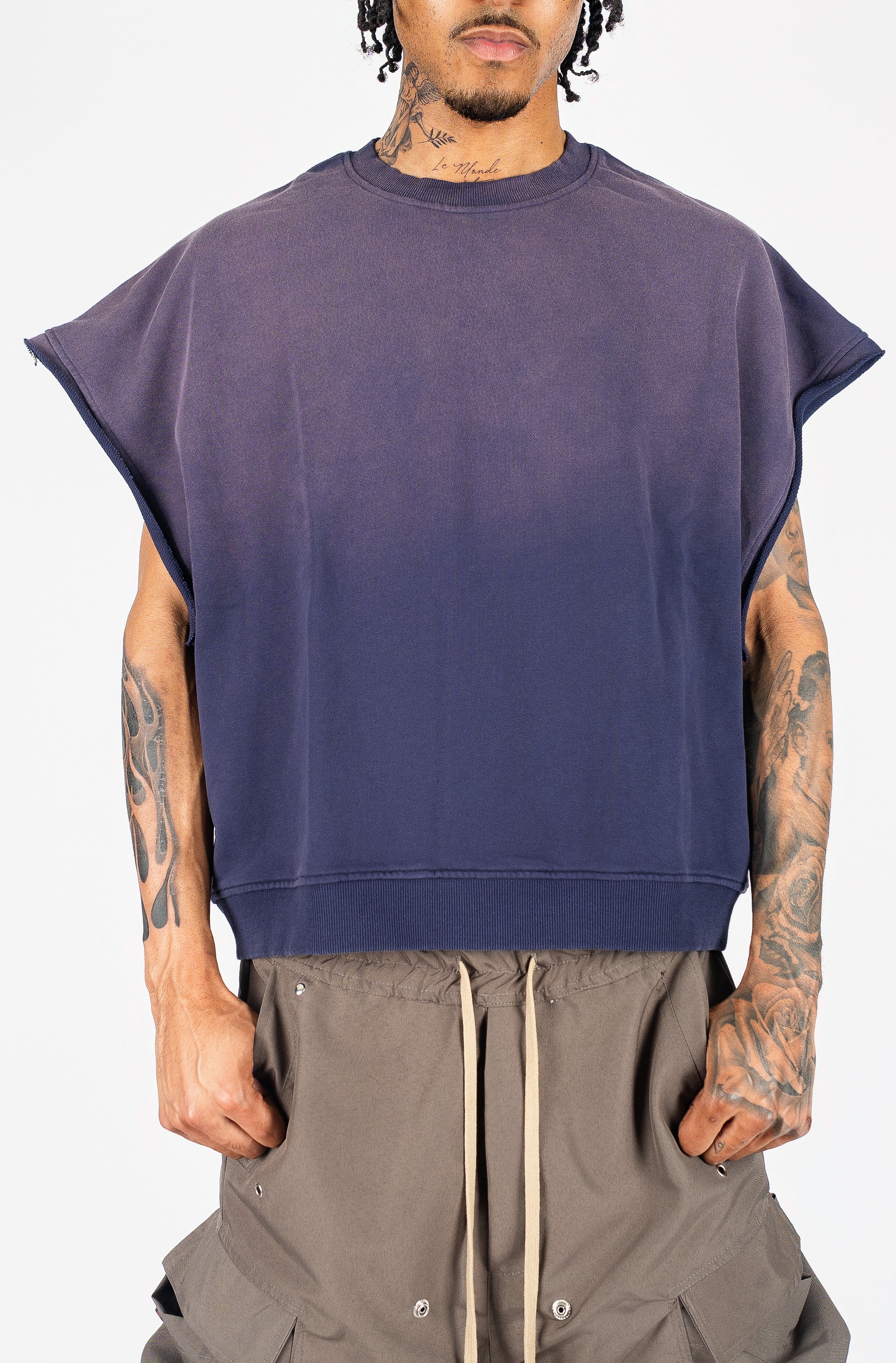 Distressed Cut Off Crewneck