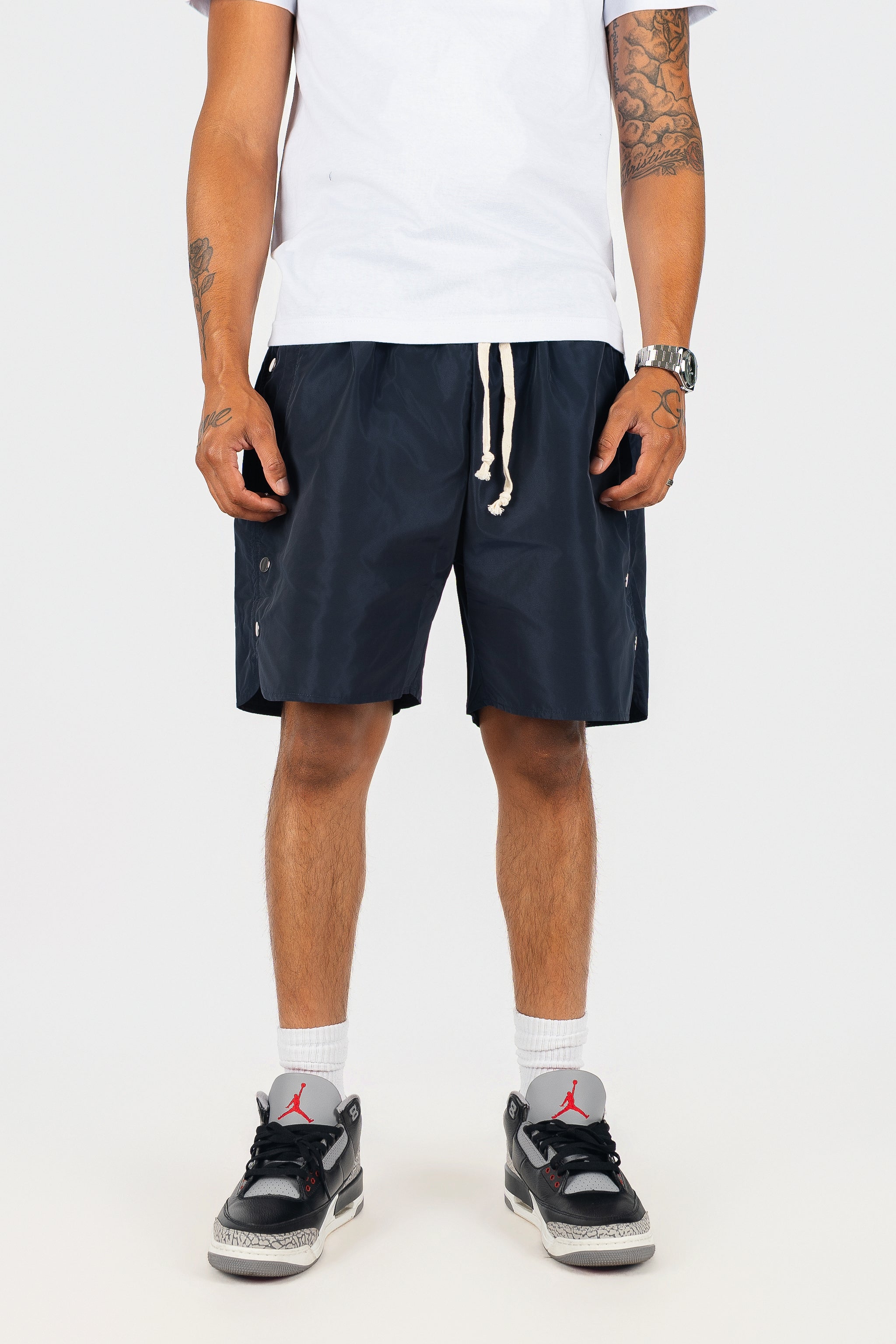 Side Snap Button Nylon Shorts