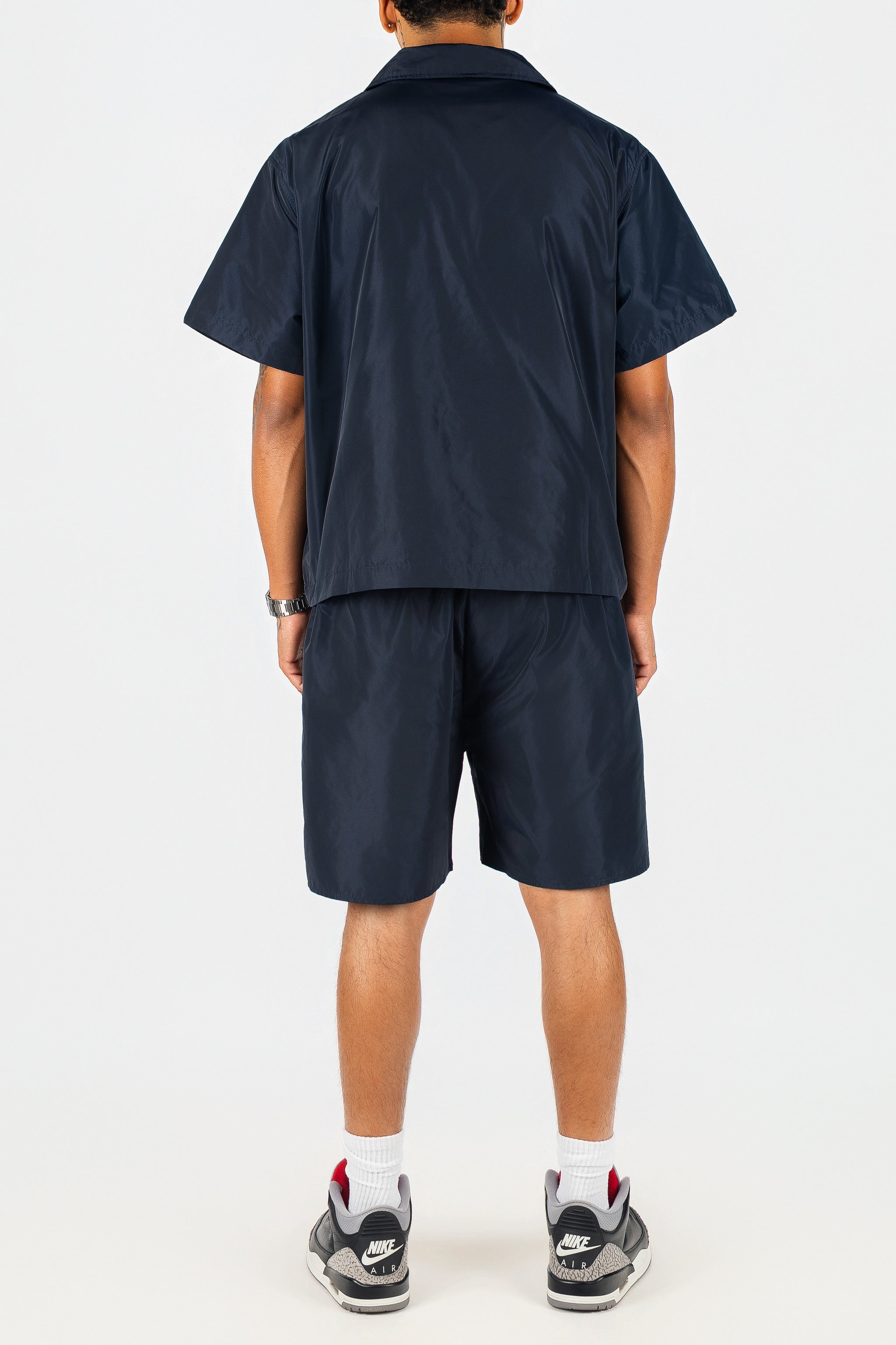 Nylon Button Up and Side Snap Button Nylon Shorts Set