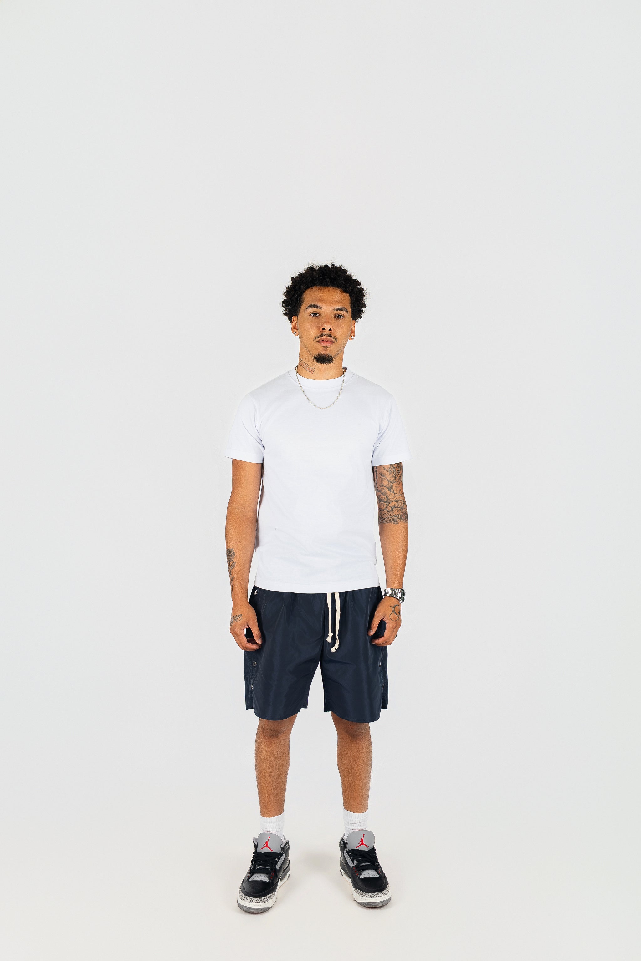 Side Snap Button Nylon Shorts