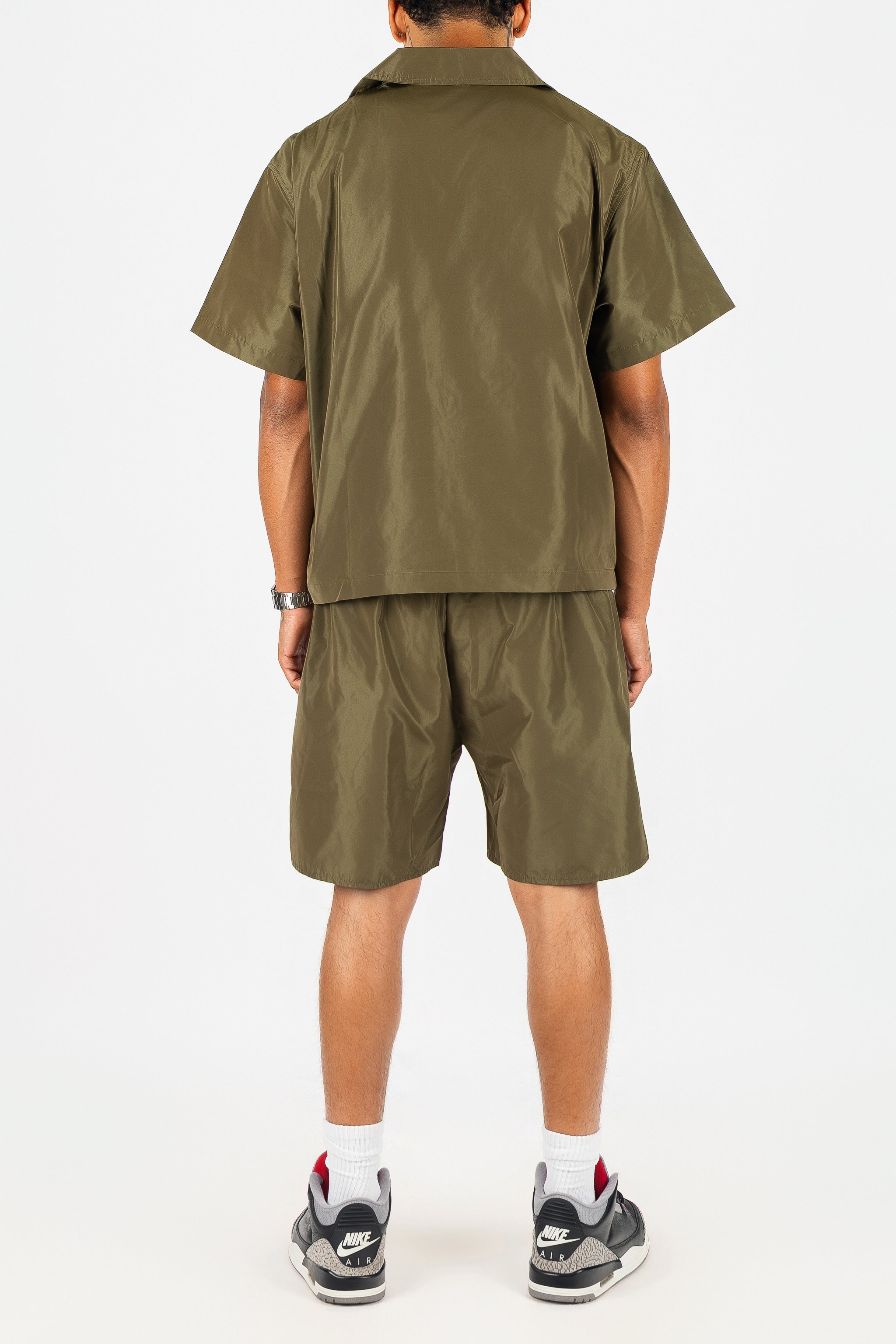 Nylon Button Up and Side Snap Button Nylon Shorts Set