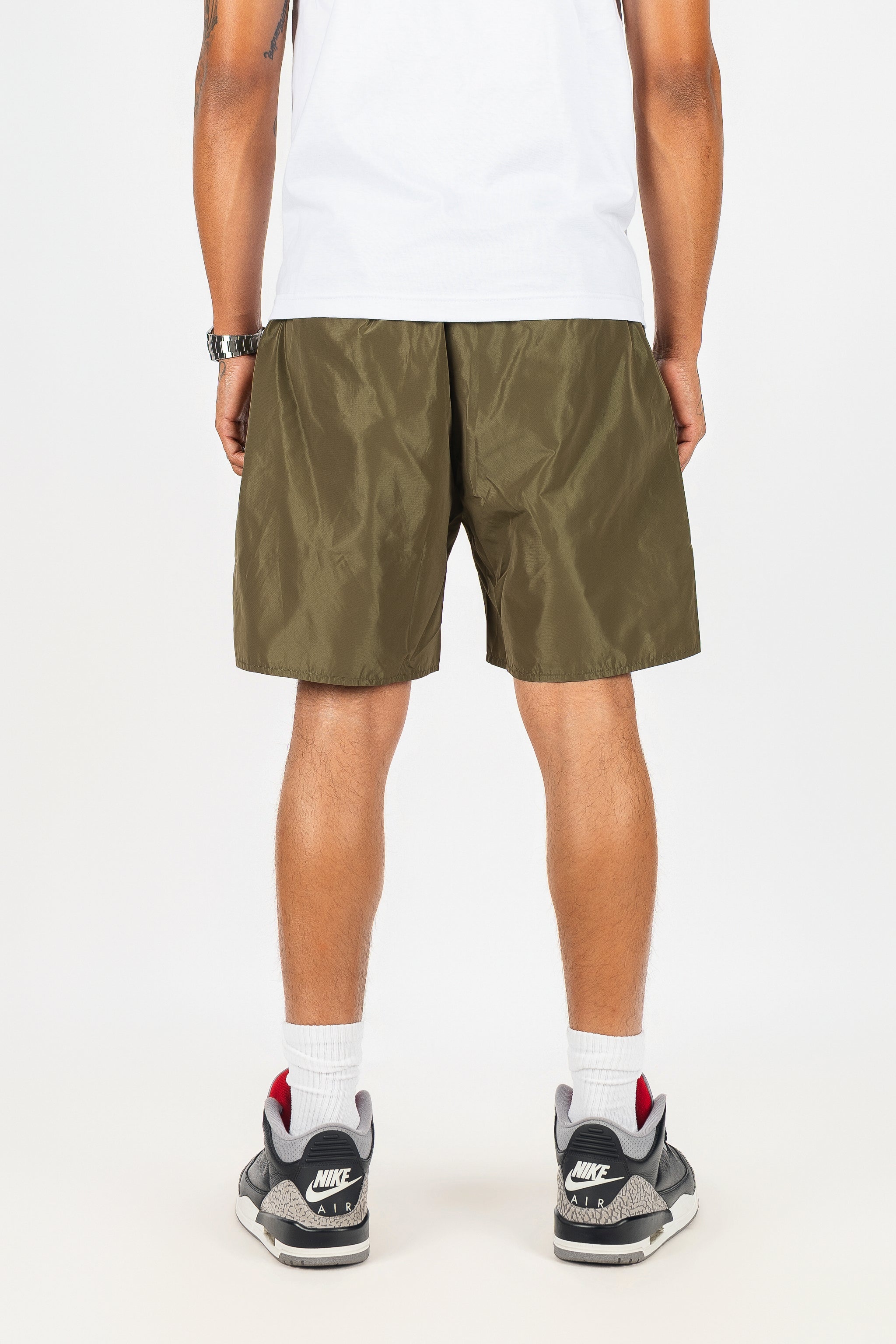 Side Snap Button Nylon Shorts