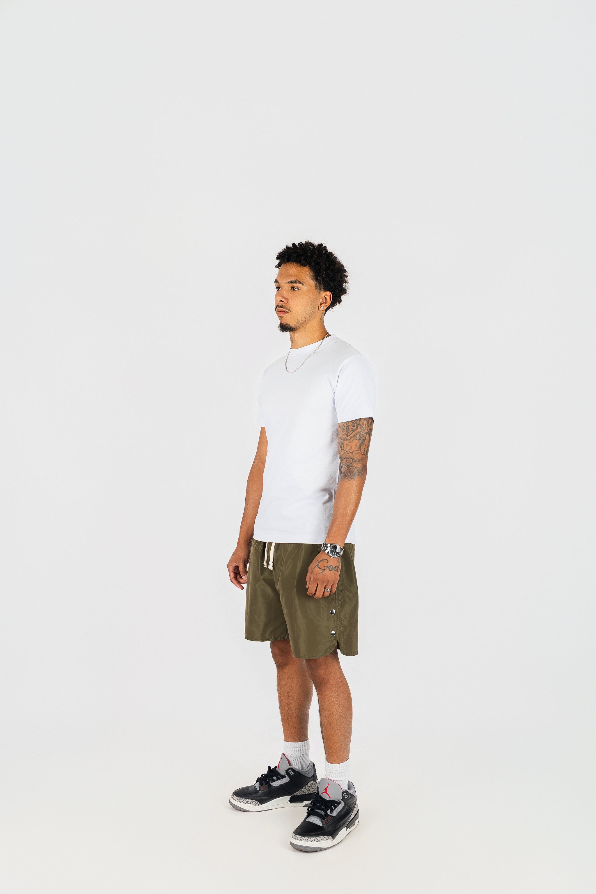 Side Snap Button Nylon Shorts
