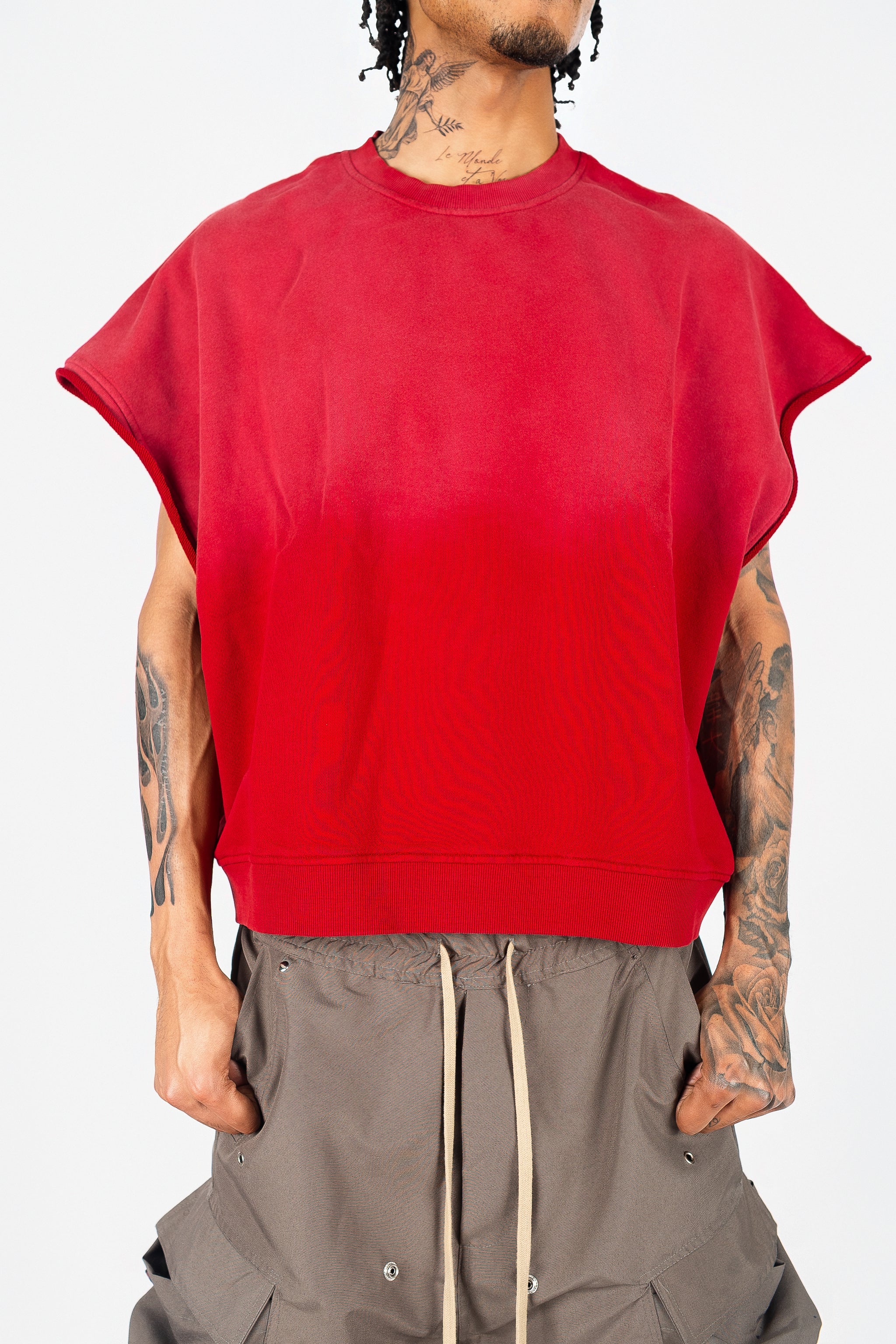 Distressed Cut Off Crewneck